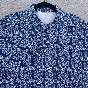 Turtleson Polo Shirt Mens XL Navy White Geometric Turtle Print‎ Performance Golf